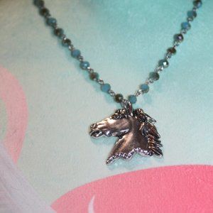 Nwtag SilverToneHorse Head/Turquoise Bead Necklace